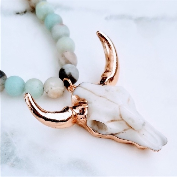 HP!🆕🐃Natural Amazonite Stone Bull Necklace🐃🆕 - Picture 2 of 6